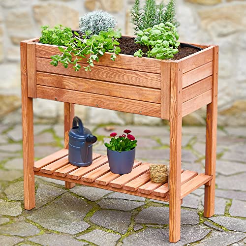 Onbest Premium Hochbeet – aus hochwertigem FSC Holz – perfekt für Garten/Terrasse/Balkon – mit Stabiler Ablage und Innenvlies – Kräuterhochbeet 80 cm hoch, 80 cm lang – Pflanztisch – Hochbeete von Onbest