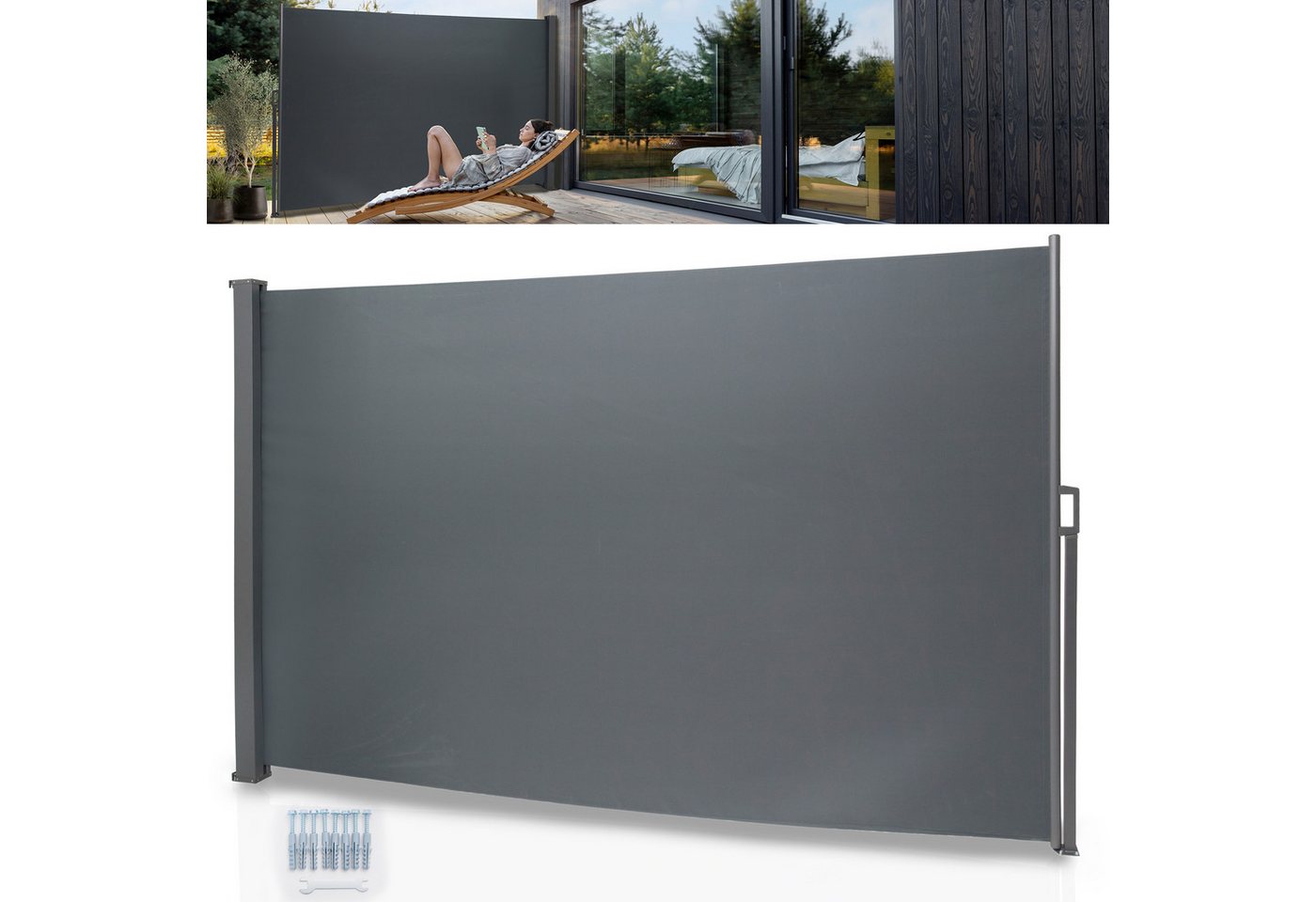 Onbest Seitenmarkise Sichtschutz ausziehbar mit Schrauben und Dübel UV-Beständig, Wasserabweisend, 160x300 cm von Onbest