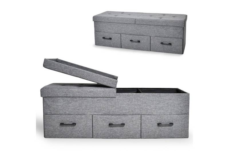 Onbest Sitzbank mit Stauraum gepolstert, 3 Schubladen, bis 110 kg, klappbarer Deckel, Leinenoptik von Onbest