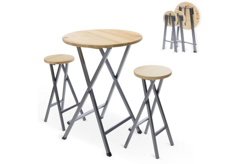 Onbest Stehtisch Set Premium klappbar mit Holzplatte (3-St), ⌀ 78 cm, 3 cm dicke Holzplatte, hergestellt in Europa von Onbest