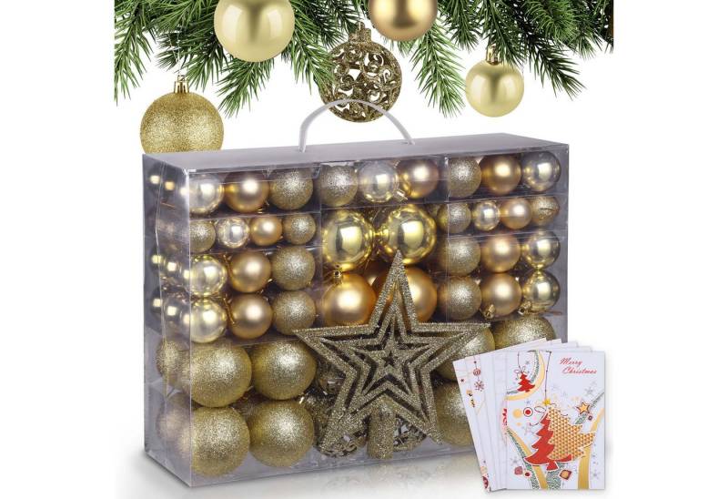 Onbest Weihnachtsbaumkugel 128-teiliges Set, 7 Farben, 3 Größen, 1 Stern + 5 Karten von Onbest