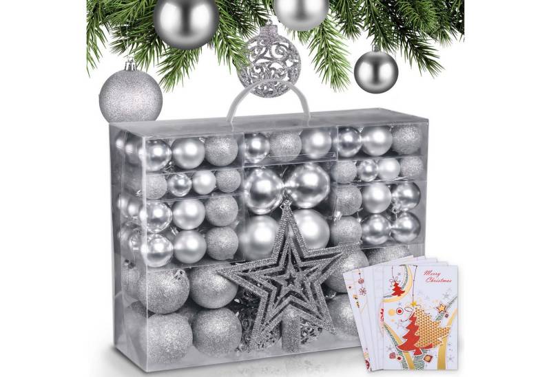 Onbest Weihnachtsbaumkugel 128-teiliges Set, 7 Farben, 3 Größen, 1 Stern + 5 Karten von Onbest
