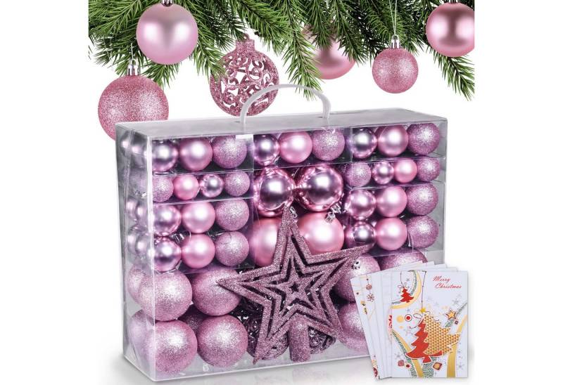 Onbest Weihnachtsbaumkugel 128-teiliges Set, 7 Farben, 3 Größen, 1 Stern + 5 Karten von Onbest