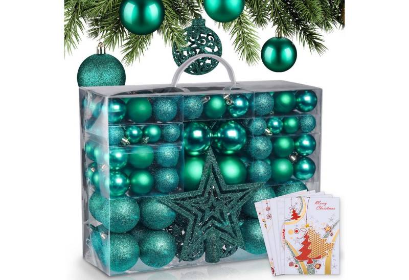 Onbest Weihnachtsbaumkugel 128-teiliges Set, 7 Farben, 3 Größen, 1 Stern + 5 Karten von Onbest
