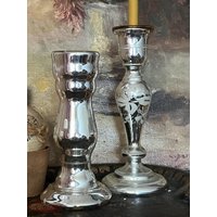 2 Kerzenhalter Bauernsilber Silberglas Mit Und Ohne Emaillemalerei 2 Kerzenhalter Bauernsilber Silberglas Mit Und Ohne Emaillemalerei von OnceUponLinen
