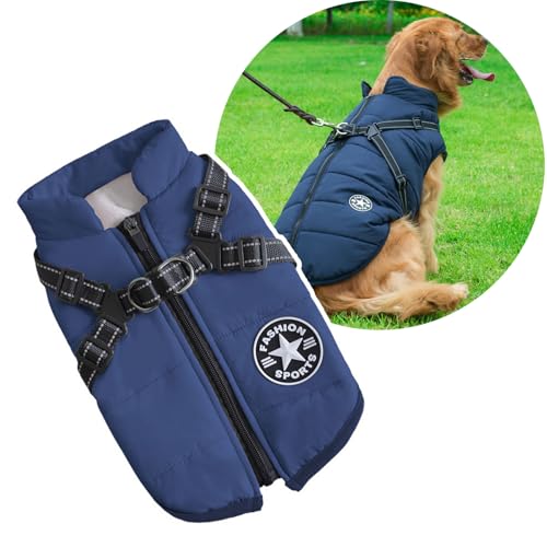 2 in 1 Große Hundejacke mit Geschirr, Outdoor Hund Sport Weste Geschirr, Outdoor Warm Pet Winter Coat Harness für Große Hunde von Oncpcare