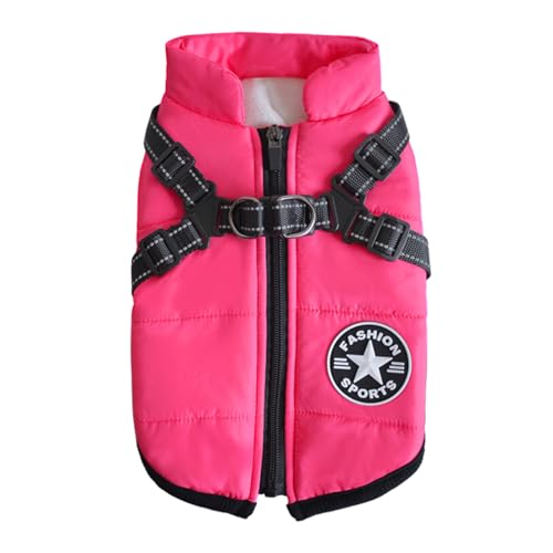 2-in-1-Hundemantel mit Geschirr, warme Hunde-Winterjacke, Haustier-Weste für große Hunde, Pink von Oncpcare