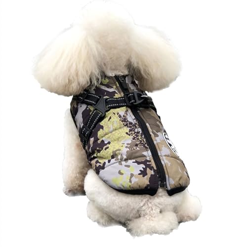 Hundejacke mit Geschirr für kleine Hunde, Hunde-Sportweste für draußen, warmer Haustier-Wintermantel für Katzen, Welpen, kleine Hunde, Tarnfarbe von Oncpcare