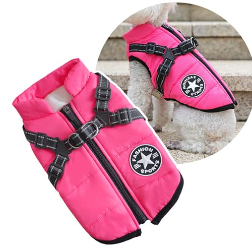 Oncpcare Kleine Hundejacke mit Geschirr, Outdoor Hundesport Weste, Outdoor Warm Haustier Wintermantel Geschirr für Katzen Welpen Kleine Hunde, (Rosa) von Oncpcare