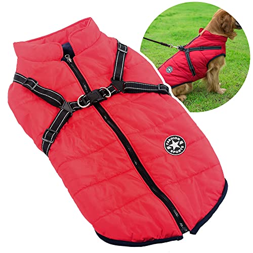 Oncpcare 2 in 1 Hundekleidung für große Hunde, Winter Warm Hundemantel Jacke Weste, Haustier Mantel Geschirr für Große Hunde von Oncpcare