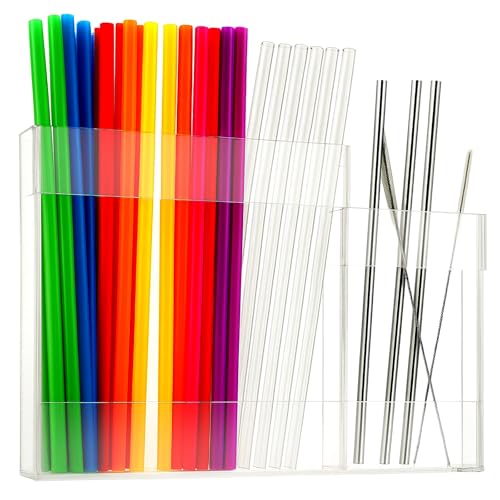 Oncpcare Acryl-Strohhalter für Schrank, Wandhalterung oder Arbeitsplatte, Strohhalm-Organizer, Trinkhalm-Spender für die Aufbewahrung in der Küche, wiederverwendbarer Strohhalm-Halter für lange und von Oncpcare
