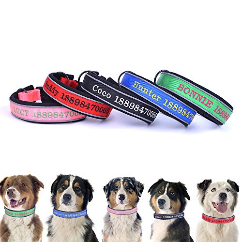 Oncpcare Dickes, reflektierendes Hundehalsband, personalisiertes Sicherheits-Halsband mit Stickgarn, Farben, Name und Telefonnummer, personalisiertes Hundehalsband für mittelgroße und große Hunde Oncpcare Dickes, reflektierendes Hundehalsband, personalisiertes Sicherheits-Halsband mit Stickgarn, Farben, Name und Telefonnummer, personalisiertes Hundehalsband für mittelgroße und große Hunde von Oncpcare