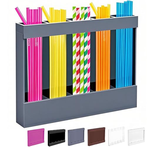 Oncpcare Strohhalm-Organizer aus Acryl für Schrank oder Wand, wiederverwendbarer Strohhalm-Halter, Aufbewahrungsspender mit doppelseitigem Kleber für Küche, Theke, Schrank (Grau) von Oncpcare
