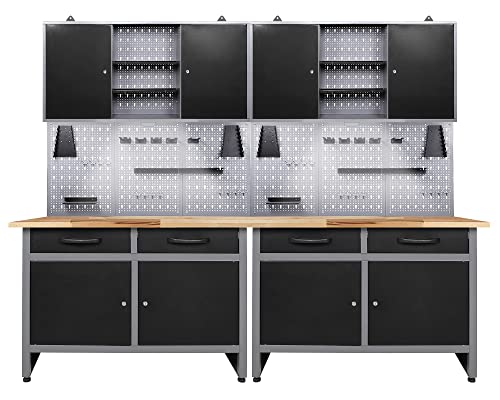 Ondis24 Werkstatteinrichtung 6-teilig Werkbank Werkzeugschrank Werkzeugwand/Lochwand mit Haken + 2X LED Lampe von Ondis