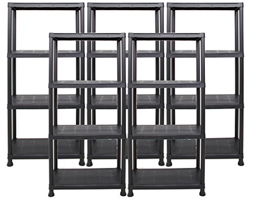 Ondis24 Steckregal 60 x 30 x 135 (H) cm, 4 Böden, Kunststoffregal, Schwerlastregal, bis zu 80 kg, Regal, Lagerregal (5 Stück) von Ondis24