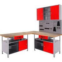ONDIS24 Werkstatt-Set, (4 tlg.), mit 2 Werkbänken, Werkzeugschrank & Lochwand von Ondis24