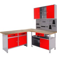 ONDIS24 Werkstatt-Set "Basic One" 2x Werkbank, 1x Werkstattschrank, 3x Lochwand von Ondis24