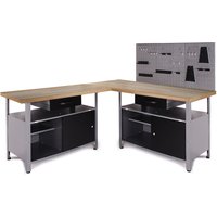 ONDIS24 Werkstatt-Set "Ecklösung "One"", (3 tlg.), Arbeitshöhe 85 cm - Buchen Arbeitsplatte 27 mm stark von Ondis24