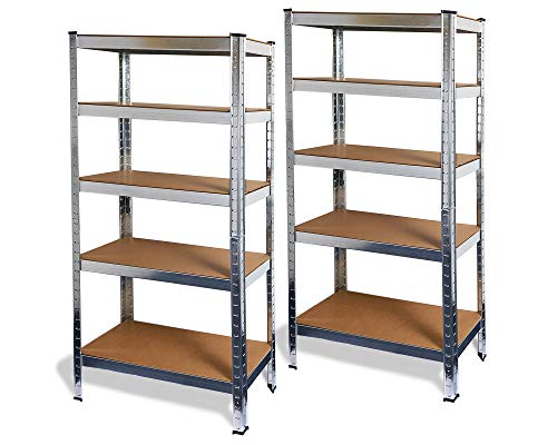 Ondis24 2X Metallregal Flori, Lagerregal 75x30x172(H) cm, Kellerregal 350kg Silber, Steckregal mit 5 Einlegeböden höhenverstellbar, Werkstattregal, funktionales Schwerlastregal, verzinkt, Doppelpack! von Ondis24