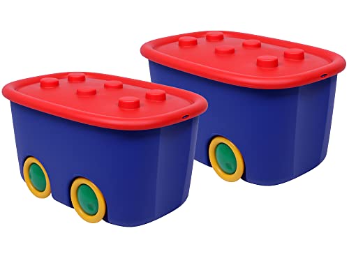 Ondis24 2er Set Spielzeugkiste Schatztruhe Aufbewahrungskiste - Funny - 46 Liter - blau/rot von Ondis24