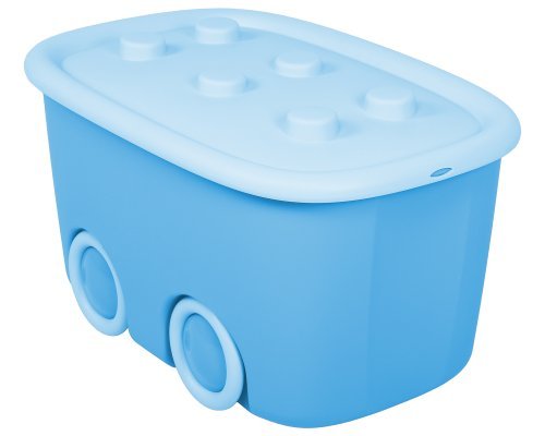 Ondis24 Aufbewahrungsbox Spielzeugaufbewahrungskiste Spielzeugbox Funny, hellblau mit großen Rädern und aufliegendem Deckel von Ondis24