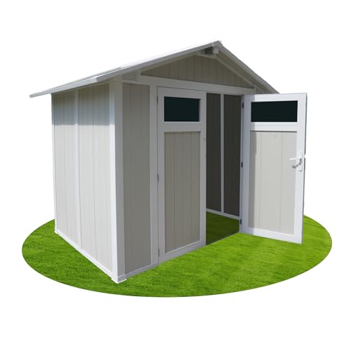 Ondis24 Gartenhaus 3,8qm PVC Kunststoff Doppelwandig mit Belüftungsschlitzen und abschließbarer Doppeltür Grau Grün Home Utility V4 Geräteschuppen mit 10 Jahre Garantie! von Ondis24