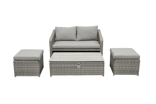 Ondis24 Gartenmöbel Set Stockholm, Sitzgruppe für 4 Personen, Gartenset mit Lifttisch, Sitzkissen, Balkonmöbel Essgruppe Garten, Lounge Sitzgarnitur mit höhenverstellbarem Esstisch, platzsparend von Ondis24