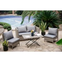 Ondis24 Gartenmöbelset »Los Angeles«, bestehend aus 2 Stühlen, 1 Tisch, 2-Sitzer Sofa, grau/braun von Ondis24