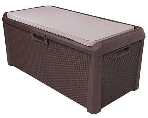 Ondis24 Kissenbox Santo Rattan Optik Sitztruhe inkl. passender Auflage (beige) Auflagenbox 560 Liter XXL (Braun) von Ondis24