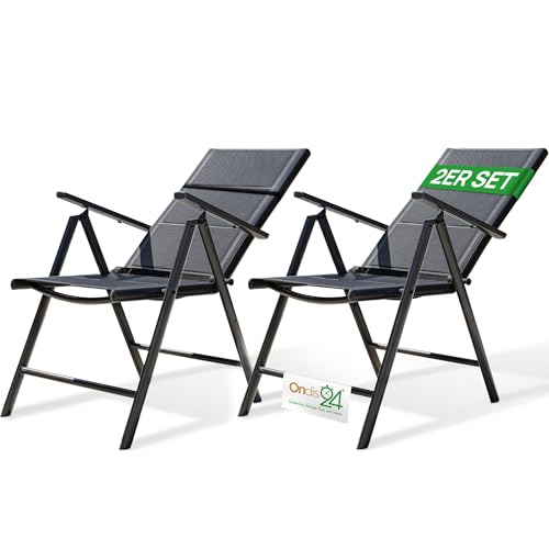 Ondis24 Klappsessel Outdoor Vinoro Klappstuhl Camping - Hochwertiger Gartenstuhl Klappbar Mit Air Textilene - 7-Fach Verstellbarer Gartenstuhl Hochlehner, Pflegeleicht, Bis 110 Kg Tragkraft (2 Stück) von Ondis24