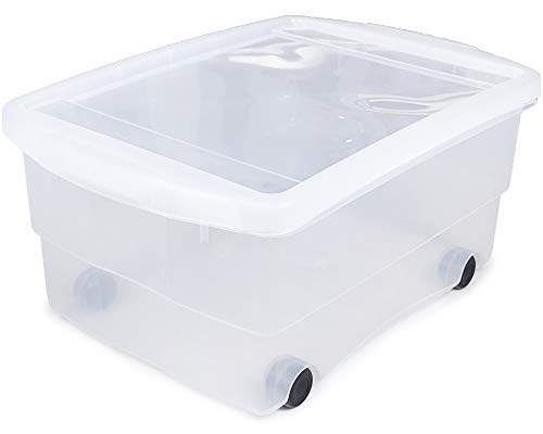 Ondis24 Kunststoffbox mit Deckel und Rollen, Rollbox 80 L, Spielzeugkiste, Kiste stapelbar, Aufbewahrungsbox transparent (80 Liter) von Ondis24