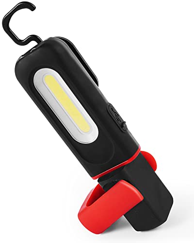 Ondis24 LED Magnet Arbeitslampe Akku Notfall Lampe für Haushalt Werkstatt Camping Handscheinwerfer Tischleuchte mit magnetischem Haltefuß und Haken 350 Lumen 1200 mAh schwarz-rot von Ondis24
