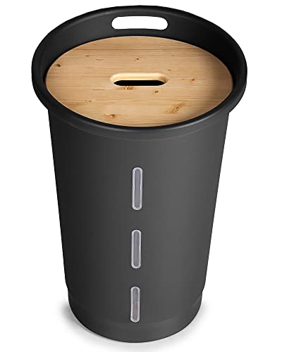 Ondis24 Pelletbehälter Aufbewahrungsbehälter für Pellets mit Deckel aus Holz, praktischem Sichtfenster und Kunststoff, rollbar von Ondis24