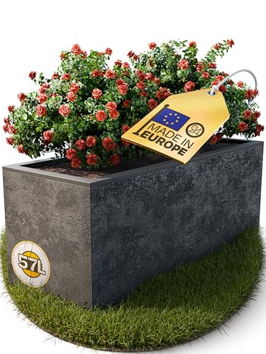 Ondis24 Pflanzkübel Vulkan, 57L Pflanzvolumen, rechteckig, Blumenkasten mit Wasserspeicher in Basalt-Optik, Balkon Terrasse, Blumenkübel (Anthrazit) von Ondis24