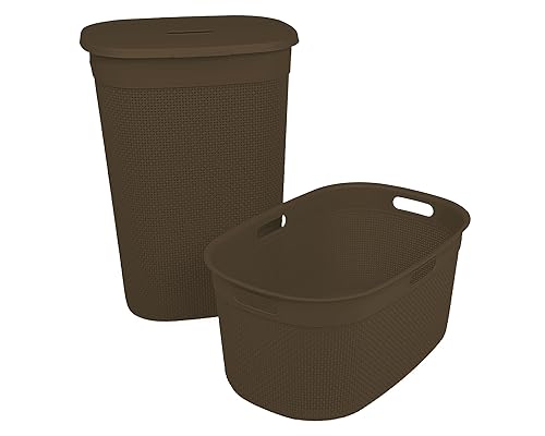 Ondis24 Set Filo Wäschekorb 45 Liter & Wäschetruhe 55 Liter (braun) aus hochwertigem Kunststoff, gut belüftet, neues italienisches Design, edle und hochwertige Optik von Ondis24