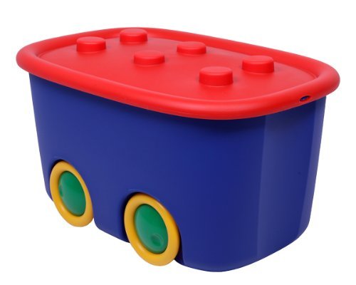 Ondis24 Spielzeugaufbewahrungsbox Spielzeugkiste Aufbewahrungsbox Kinder Spielzeugbox Funny mit großen Rädern und aufliegendem Deckel, rot blau von Ondis24
