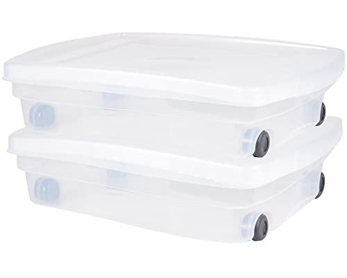 Ondis24 Unterbettbox mit Rollen und Deckel Aufbewahrungskiste aus Kunsttoff stapelbar transparent 40 Liter 68 x 48 x 17,5 (H) cm 100% recyclebar (2) von Ondis24