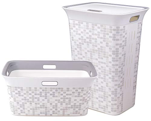 Ondis24 Wäschetruhe Set Wäschekorb Wäschepuff Moda Mosaik 60L+45L Wäschesammler von Ondis24