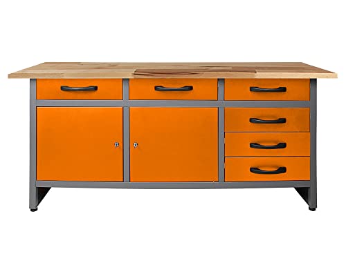 Ondis24 Werkbank orange Werktisch Packtisch 6 Schubladen Werkstatteinrichtung 160 x 60 cm Arbeitshöhe 85 cm von Ondis24