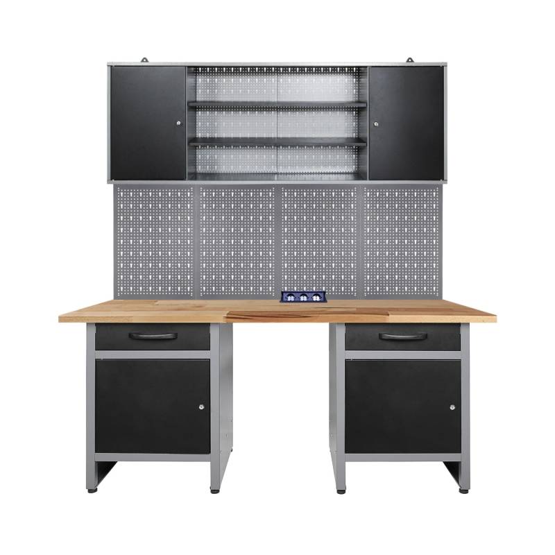 Ondis24 Werkstatt Set Wolle 160 cm mit Sitzraum Steckdosenleiste Werkstatteinrichtung Werkbank von Ondis24