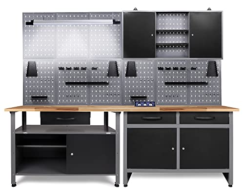 Ondis24 Werkstatt Werkstatteinrichtung 240cm Komplettset mit LED und Bluetooth Lautsprechern, inkl. versenkbare Steckdosenleiste grau Werkbank Werkzeugschrank Lochwand Ondis24 Werkstatt Werkstatteinrichtung 240cm Komplettset mit LED und Bluetooth Lautsprechern, inkl. versenkbare Steckdosenleiste grau Werkbank Werkzeugschrank Lochwand von Ondis24
