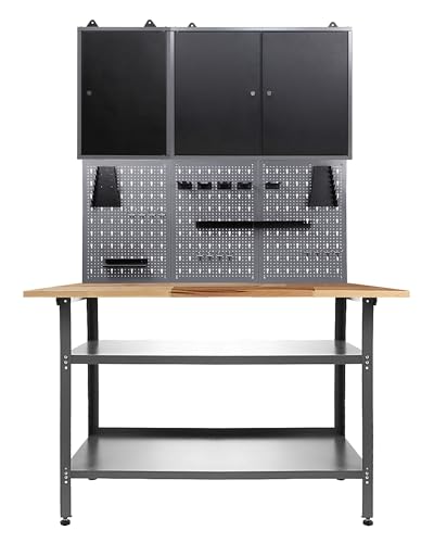 Ondis24 Werkstatteinrichtung 120 cm Werkbank Nobbi, Metall, Lochwand mit Hakensortiment, 2 Werkstattschränke (Arbeitshöhe 85 cm, Schwarz) von Ondis24