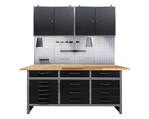 Ondis24 Werkstatteinrichtung 160cm, Werkstatt - Werkbank, Hängeschrank, Euro - Lochwand mit Haken, inkl. LED Beleuchtung von Ondis24