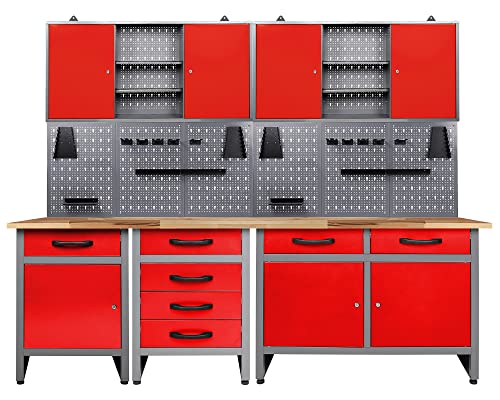 Ondis24 Werkstatteinrichtung 7 teilig rot Werkbank Werkzeugschrank Lochwand Werkstattausrüstung 240 cm von Ondis24