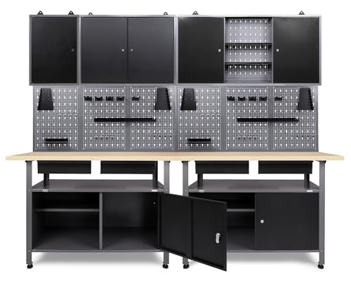 Ondis24 Werkstatteinrichtung Werkstatt Set Werkbank Fritz Hängeschrank Werkzeugwand Metall Schwarz Grau (Hängeschrank Ben & Tim, 240 cm) von Ondis24