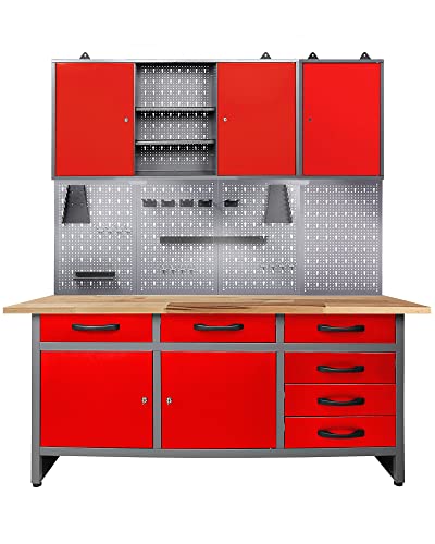 Ondis24 Werkstatteinrichtung rot Werkbank Werktisch Montagewerkbank Werkstatttisch Schubladenschrank Werkstatt von Ondis24