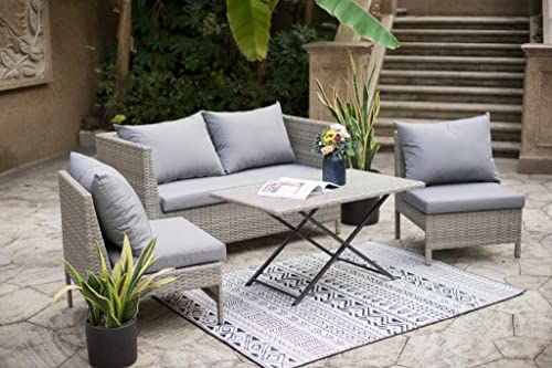 Ondis24 fertiges Gartenmöbel Set Los Angeles, Sitzgruppe für 4 Personen, Gartenset mit Tisch Schirm Sitzkissen, Balkonmöbel Essgruppe Garten, Lounge Sitzgarnitur von Ondis24