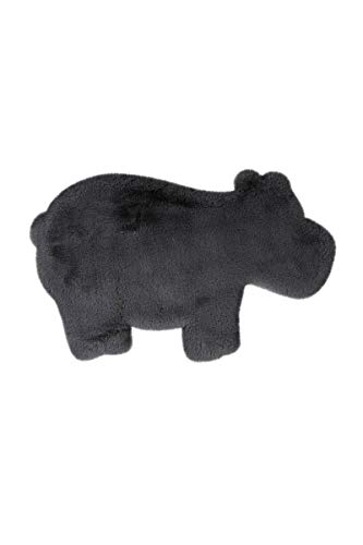 Kinderteppich Hippo Tier Grau Anthrazit Flauschig Kinderzimmer 55x90cm von One Couture