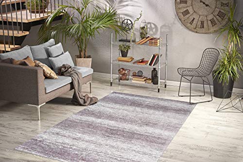 One Couture Hochflor Teppich Design Shaggy Meliert Vintage Optik Wohnzimmer Lila Creme Wohnzimmerteppich Esszimmerteppich Teppichläufer Flur-Läufer, Größe:120cm x 170cm von One Couture