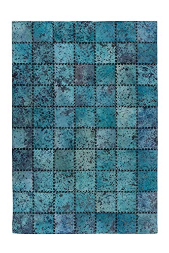 One Couture Leder Patchwork Teppich Fell Teppiche Lederteppich Vernäht Stitches Blau Türkis Wohnzimmerteppich Esszimmerteppich Teppichläufer Flur-Läufer, Größe:120cm x 170cm von One Couture